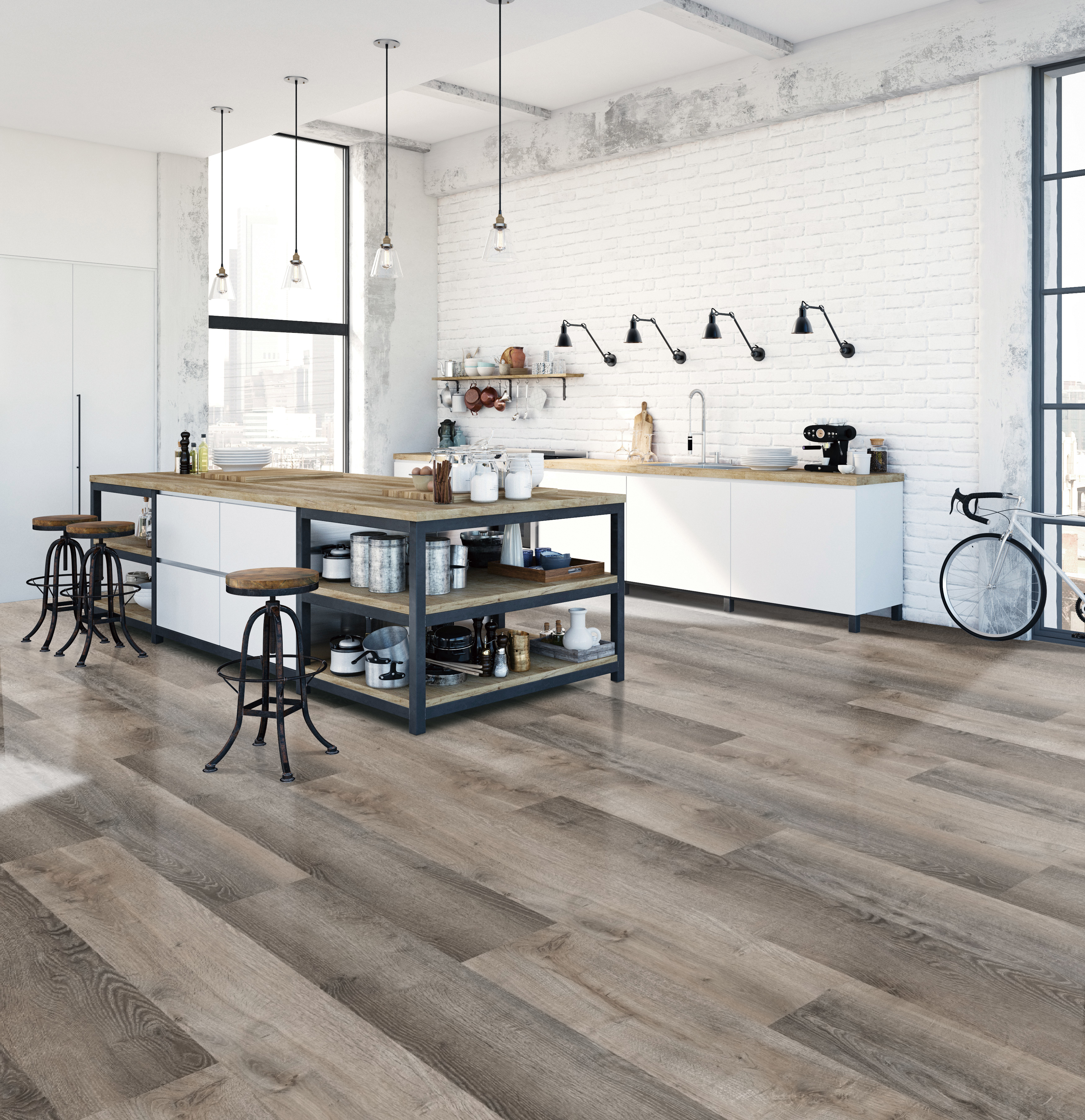 modern nordic kitchen in loft apartment. 3D rendering